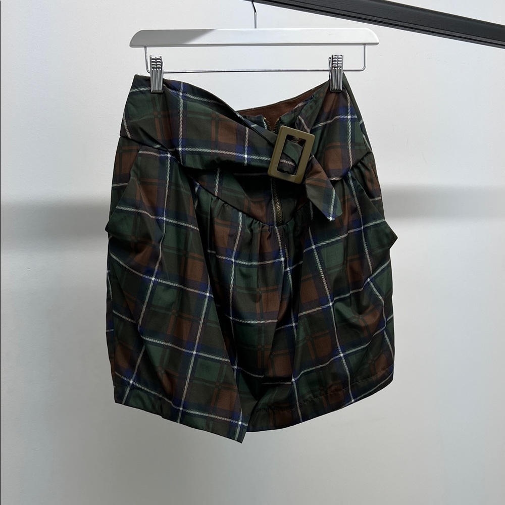 See By Chloe Green and Brown Plaid Skirt